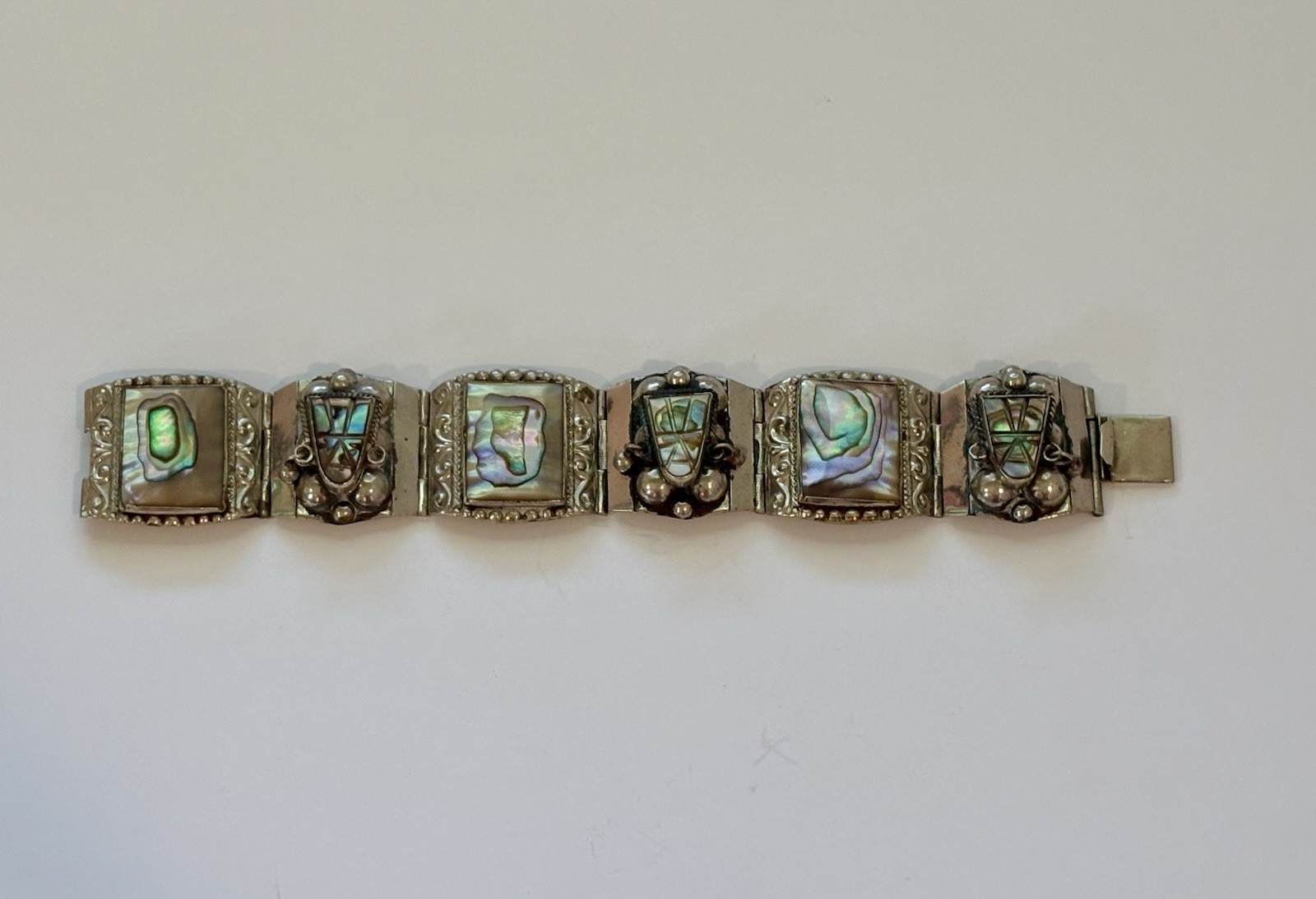 Vintage Taxco Mexico Sterling Silver Abalone Bracelet JPR Eagle Mark 51.2g