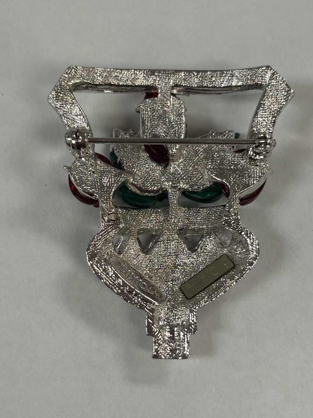 RARE Signed ART DECO 89 Floral Basket Brooch Pin Rhinestone Resin UNWORN HTF