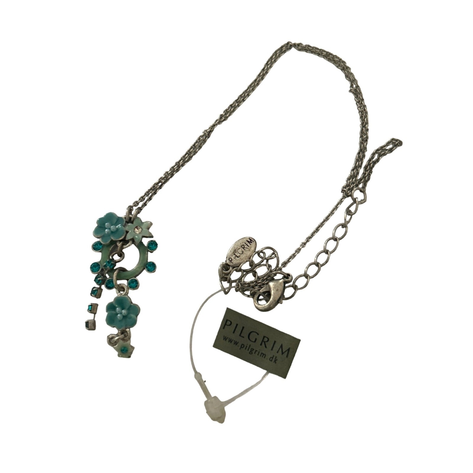 Pilgrim Danish Design Vintage Flower & Gem Necklace 16” Silver Tone Chain