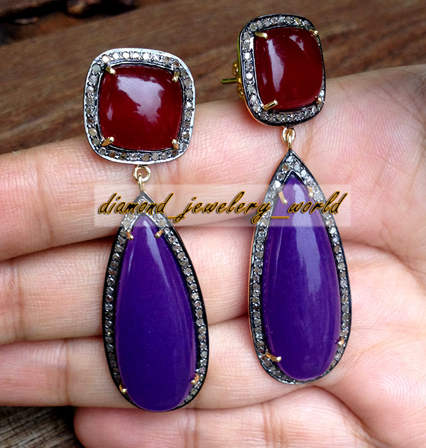 Gorgeous 56.00ctw Rose Cut Diamond Gemstone Silver Vintage Style Earring Jewelry