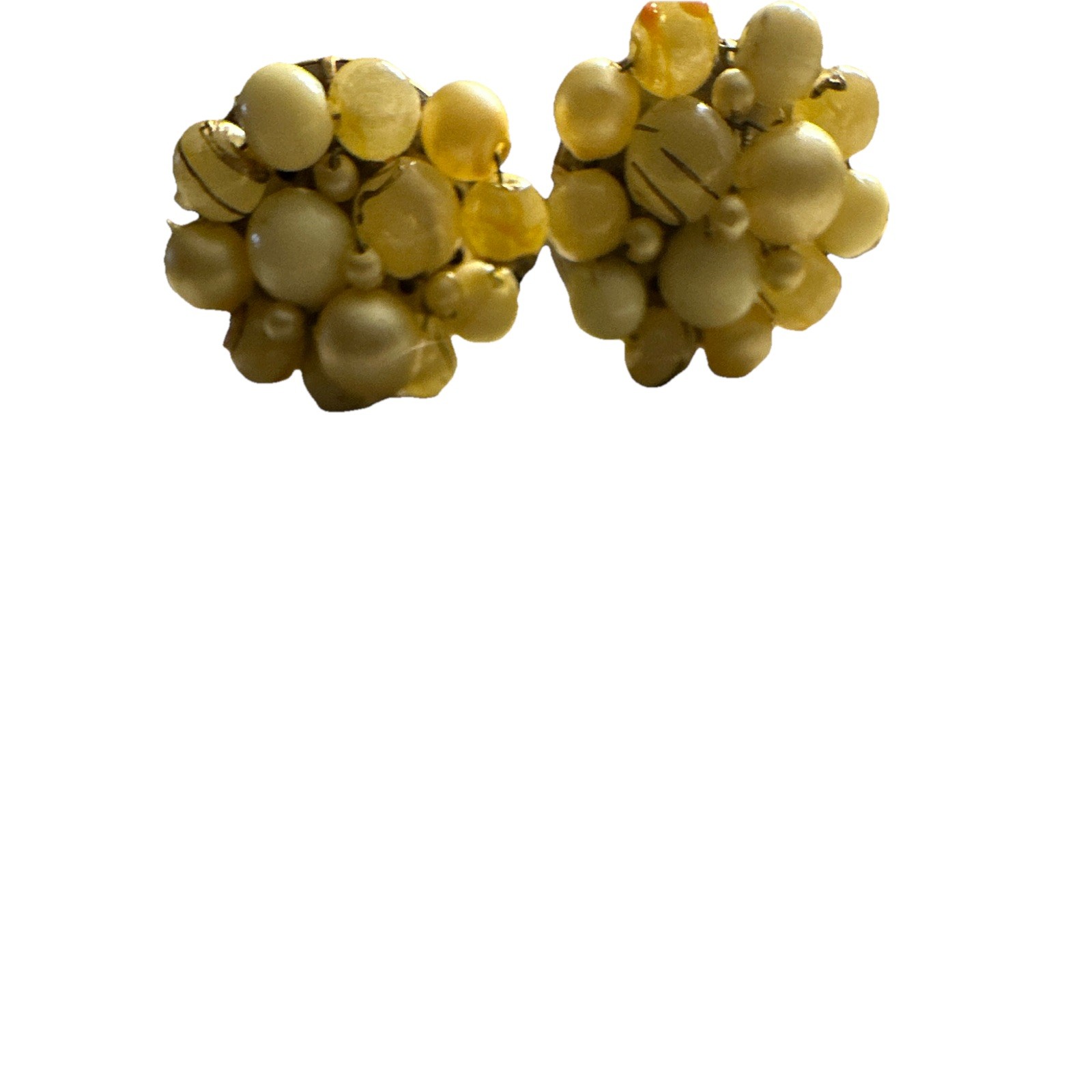 Vintage Signed Japan yellow and Cream Beaded Hand made Clip on Womens Earrings