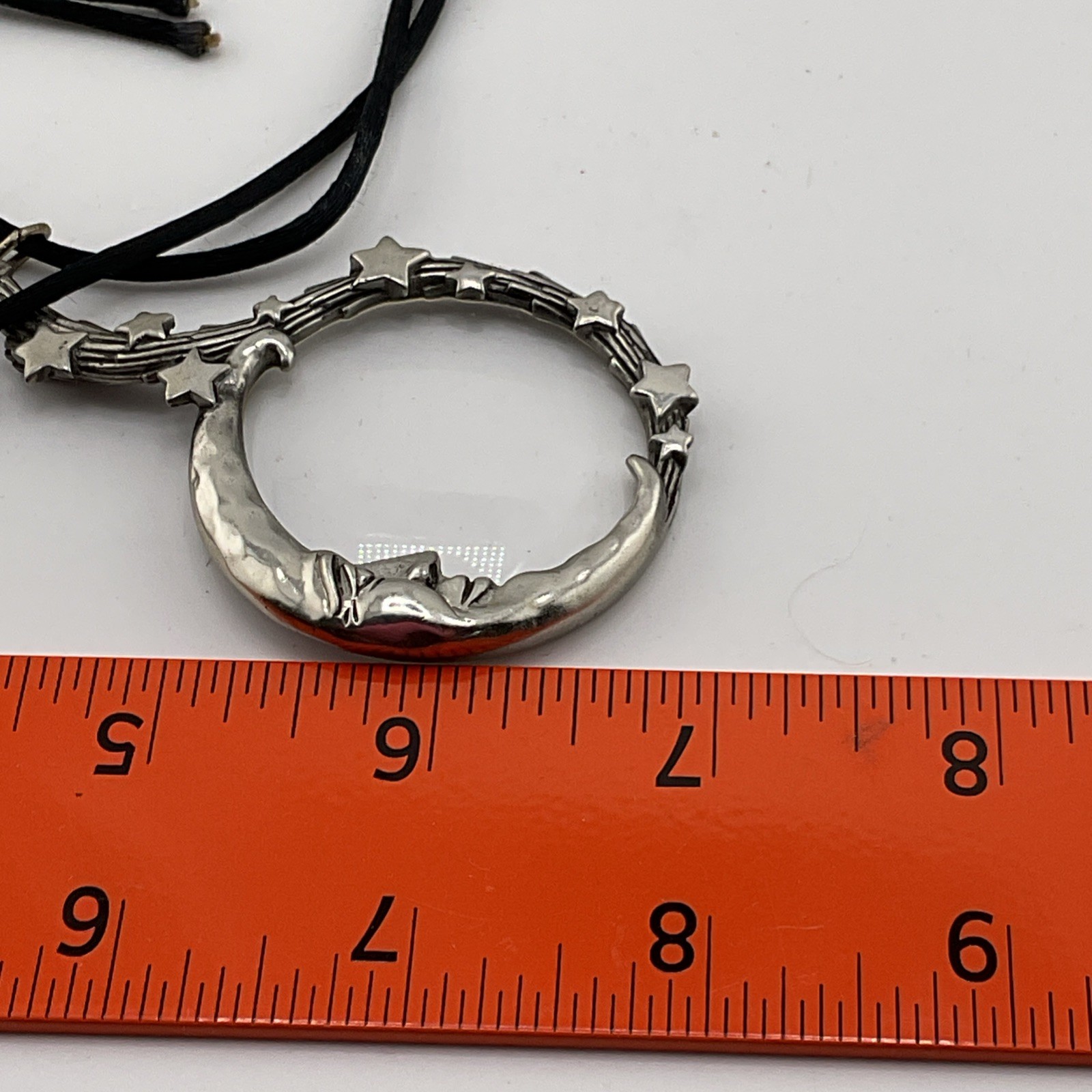 Vintage JJ Crescent Celestial Moon And Stars Magnifying Glass Necklace Pendant