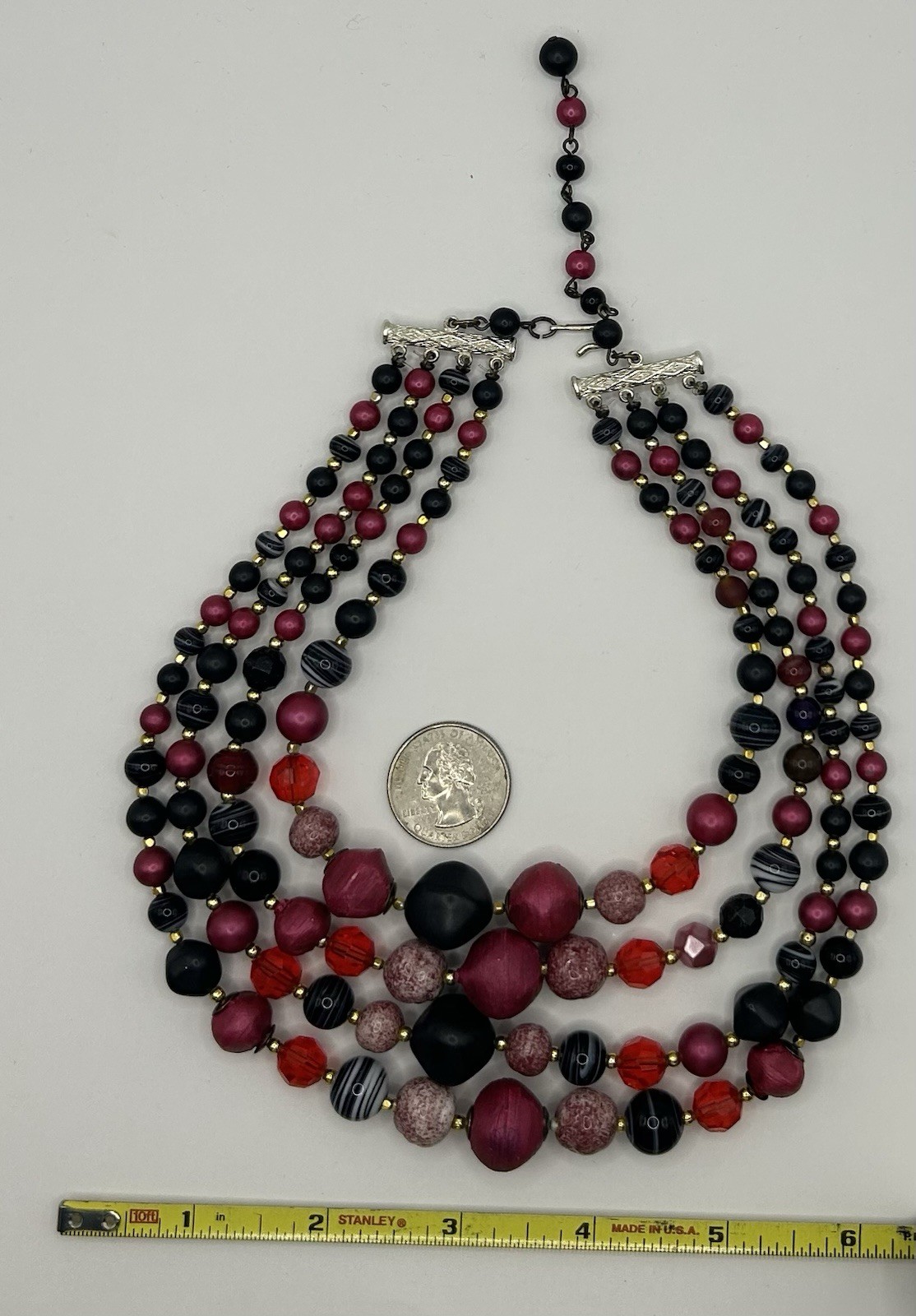 Vtg Signed Japan Beaded Necklace/clip on earring Set