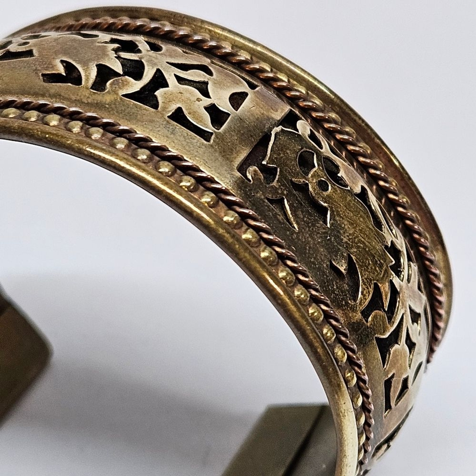 VINTAGE Pierced Metal Filigree Cuff Bracelet Made in India