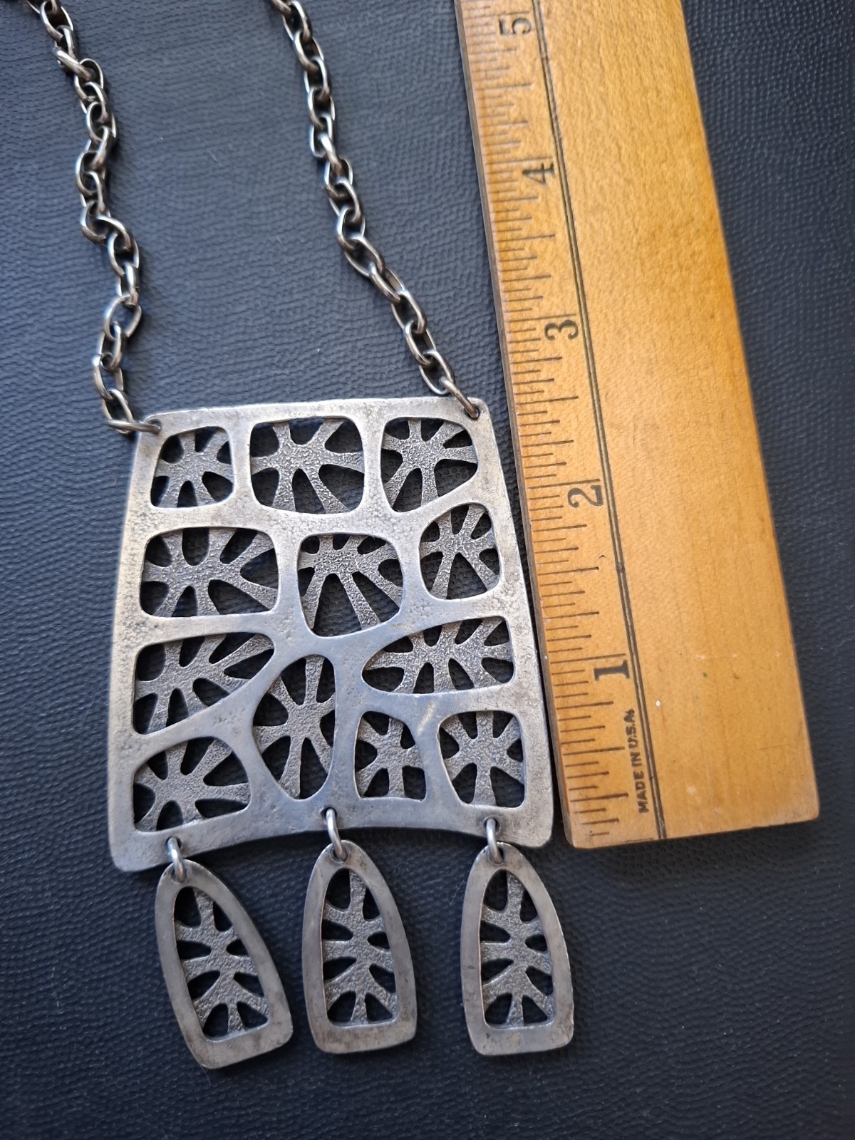 Rare Vtg Signed Louis Giusti Abstract 1960 Pendant Necklace Modernist/Brutalist
