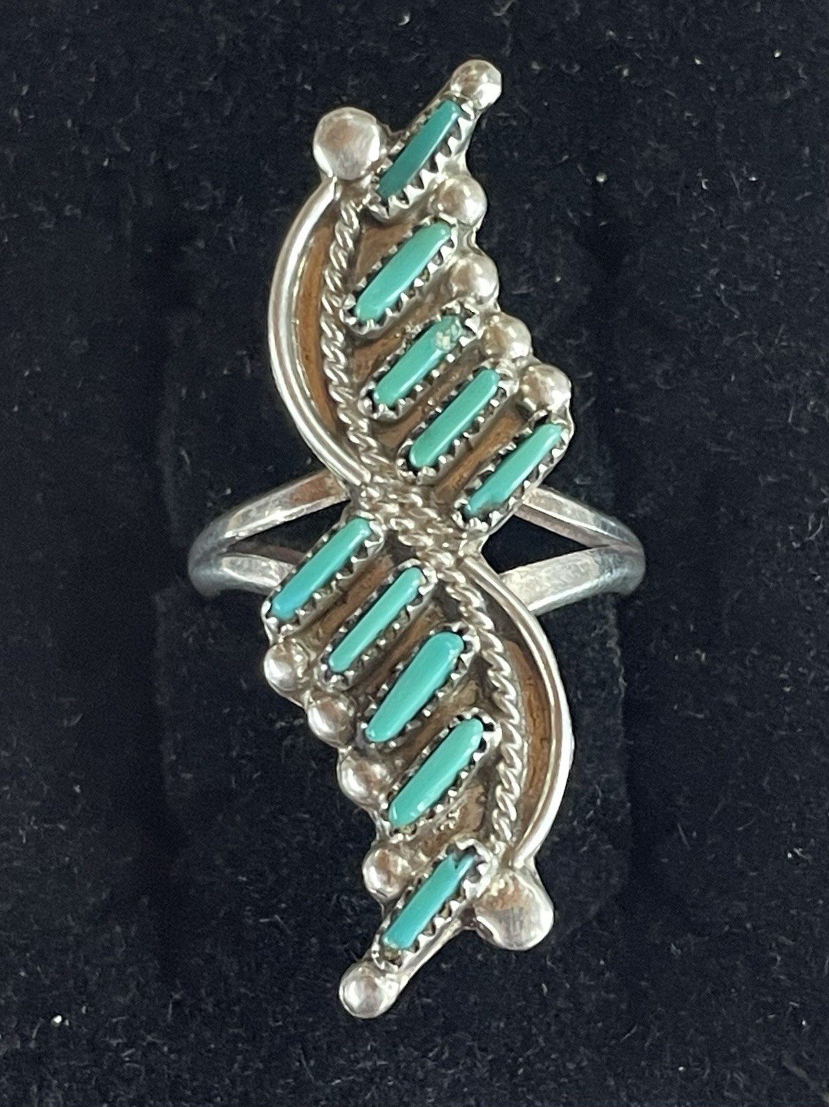 Vintage Native American Style Sterling Silver Turquoise Ring No Marks Size 5-1/4