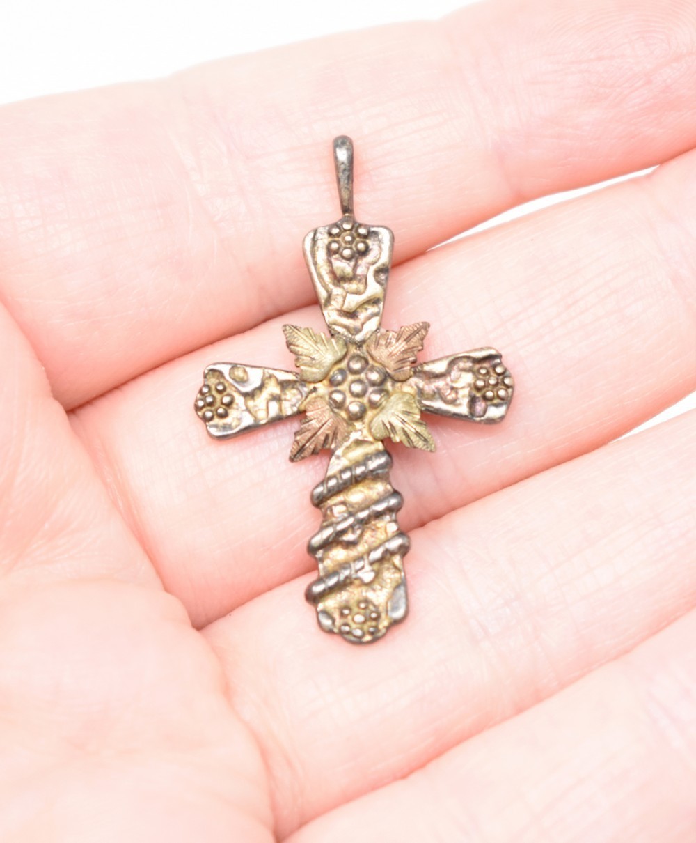 RGC Riddles Group Vintage Sterling Silver 12K Rose & Yellow Gold Cross Pendant