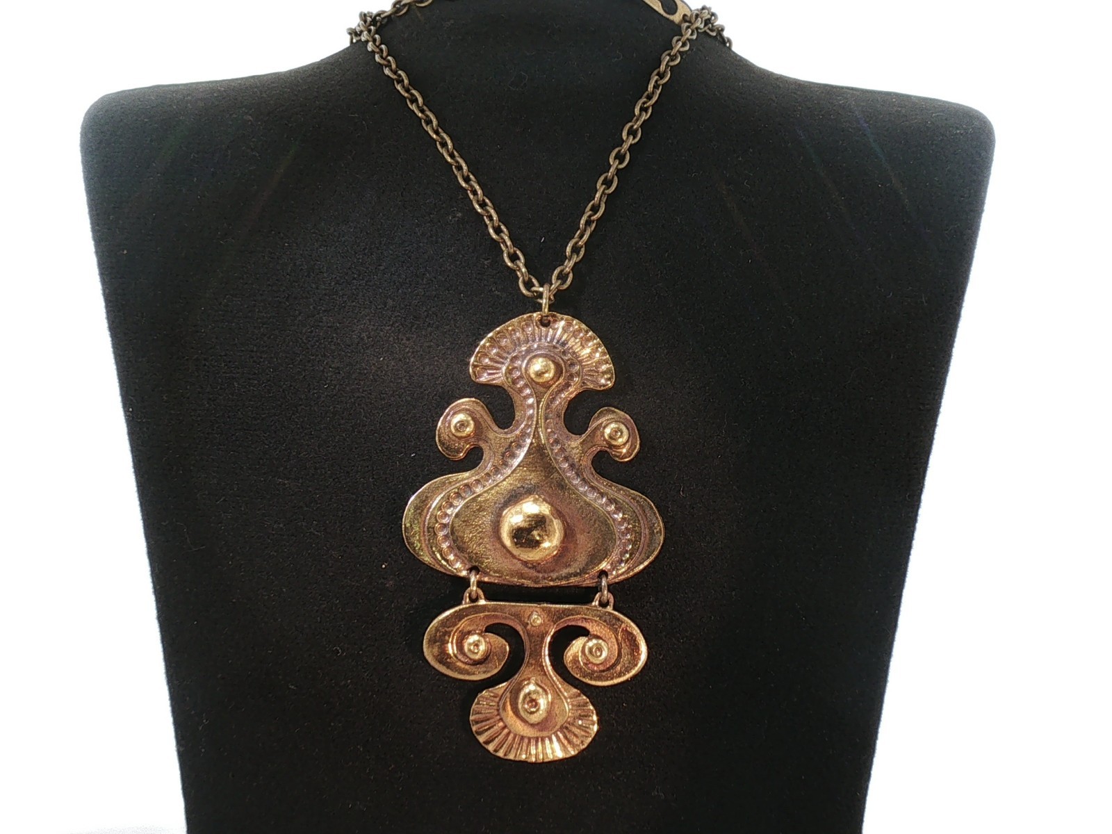 Vintage Seppo Tamminen Finland Modernist Necklace Signed Bronze Abstract Pendant