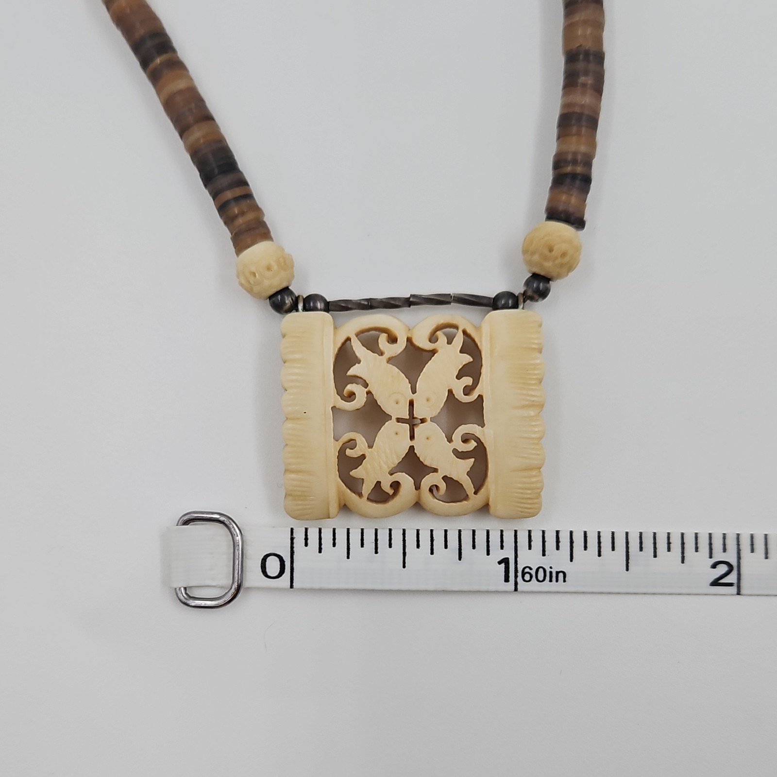925 Sterling Silver Carved Bovine Bone Pendant Natural Material Necklace