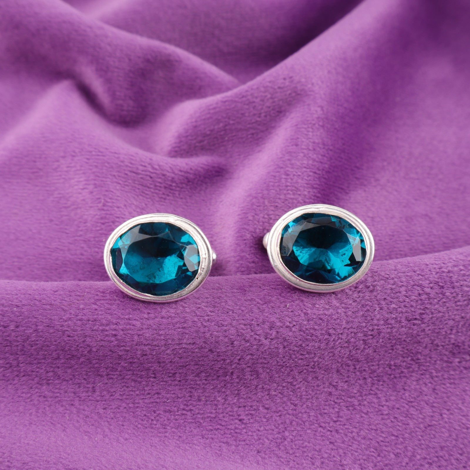 925 Sterling Silver Apatite Gemstone Blue Anniversary Birthday Cufflinks Jewelry