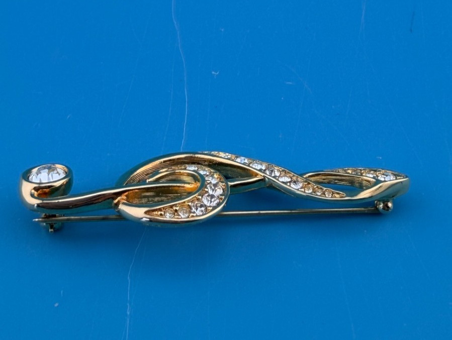 Swarovski Swan Signed Brooch/Pendant Treble Clef 925 Chain Earrings Music Set
