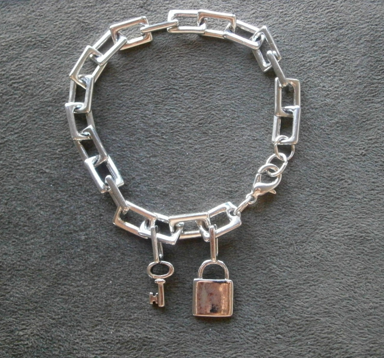 Large Chunky Rectangle Link Vintage Shiny Silvertone Bracelet 8″ ~ 26.6g
