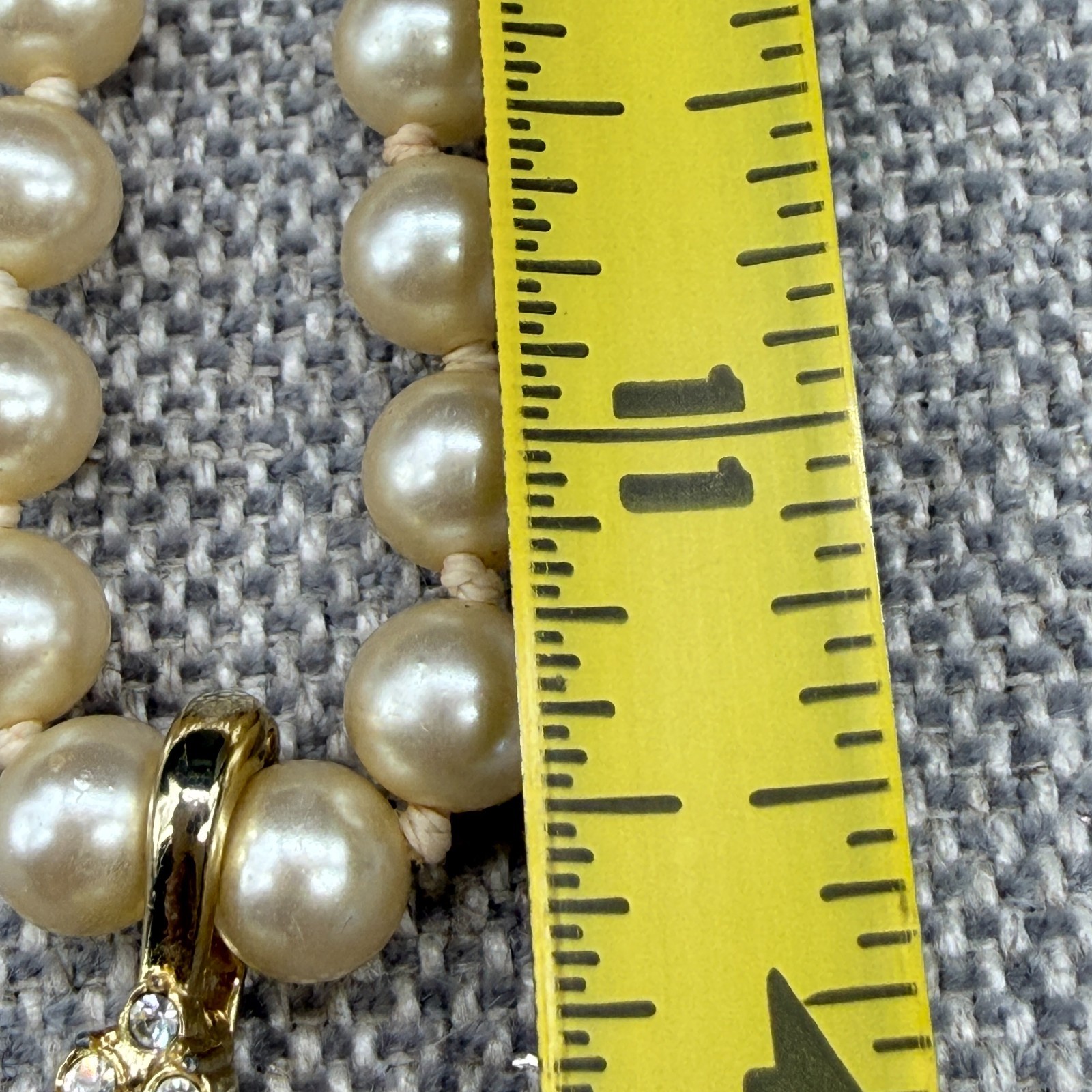 Vintage Pearl Necklace Cream Approximately 6 mm 22 Inches Rhinestone Pendant