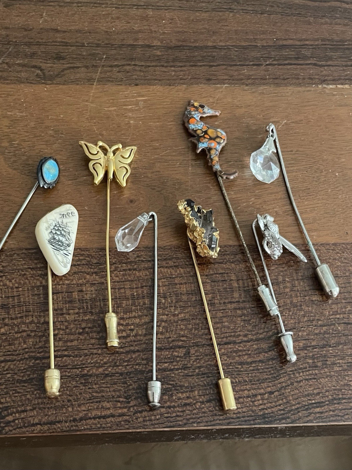Stick Pins Lot Enamel Seahorse Bee Butterfly Turquoise Vintage