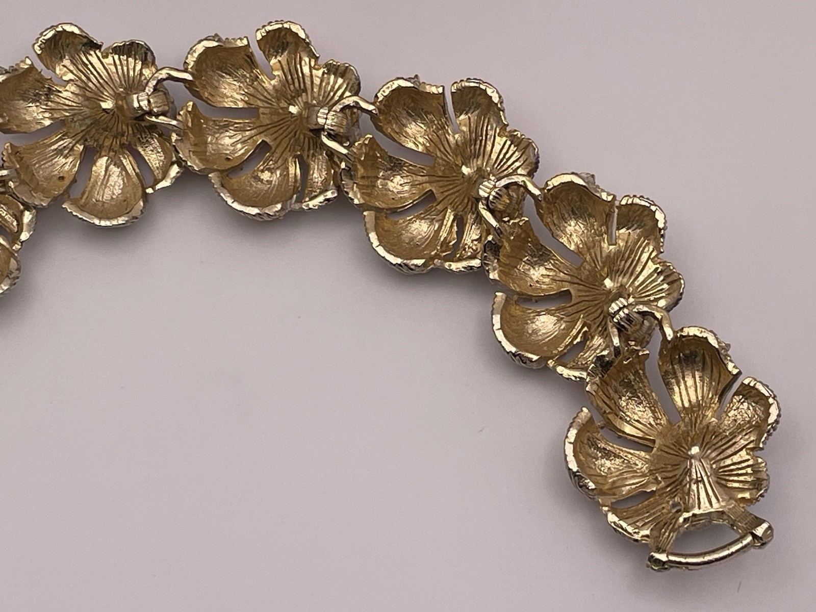 Statement Pink AB Stone Gold Tone Vintage Flower Bracelet Missing 3 Stones
