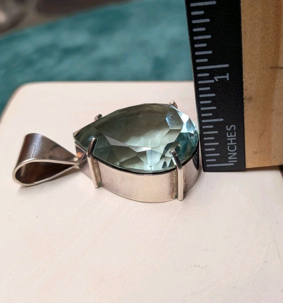 CUSTOM MADE, 65+/- CT VINTAGE AQUA TEAR DROP PENDANT & CHOKER BOTH Solid SS .925