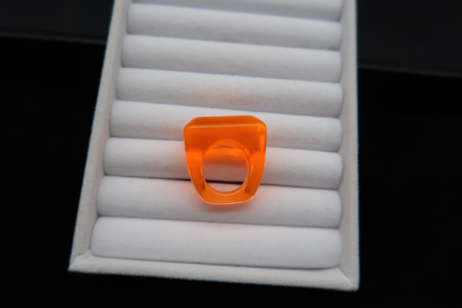Vtg 60’s Orange Mod Acrylic Resin Glow in the Dark Ring Retro Fashion Size 5.5