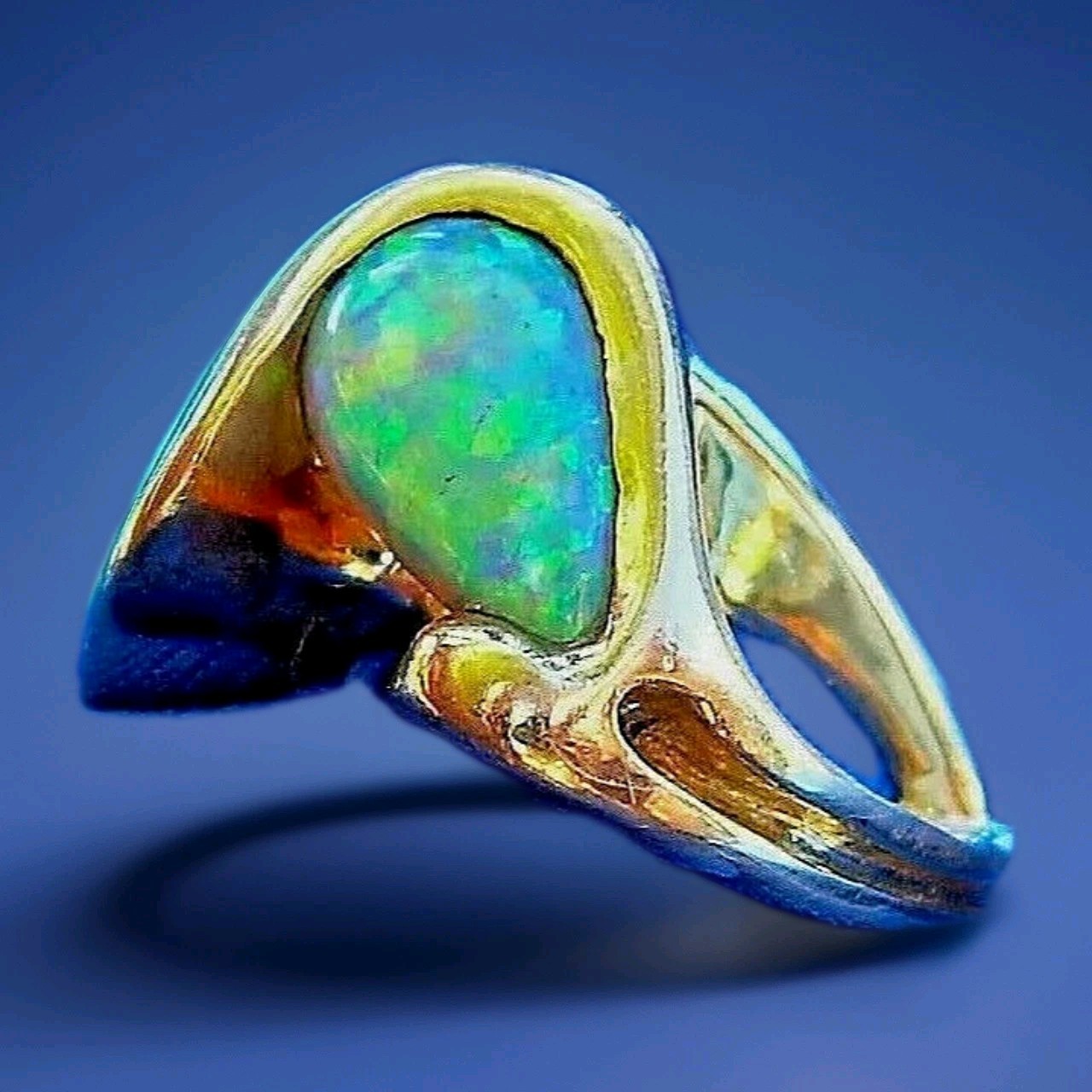 Original EARTH MINED OPAL Engagement Ring Sculptural Design Solitaire 14K GOLD 8