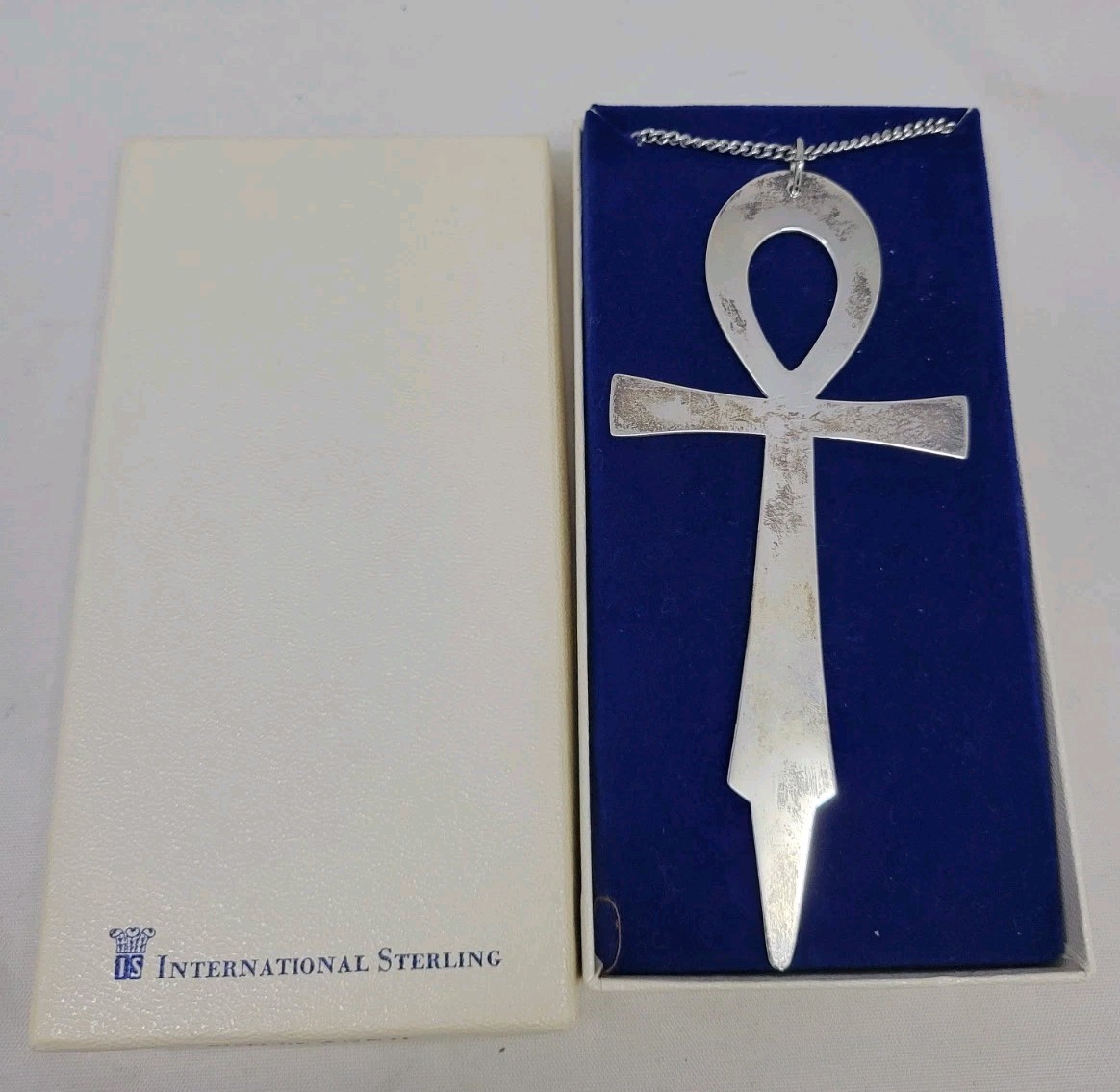 RARE Vintage International Sterling Co. ANKH 5 ” Necklace Ornament Original Box