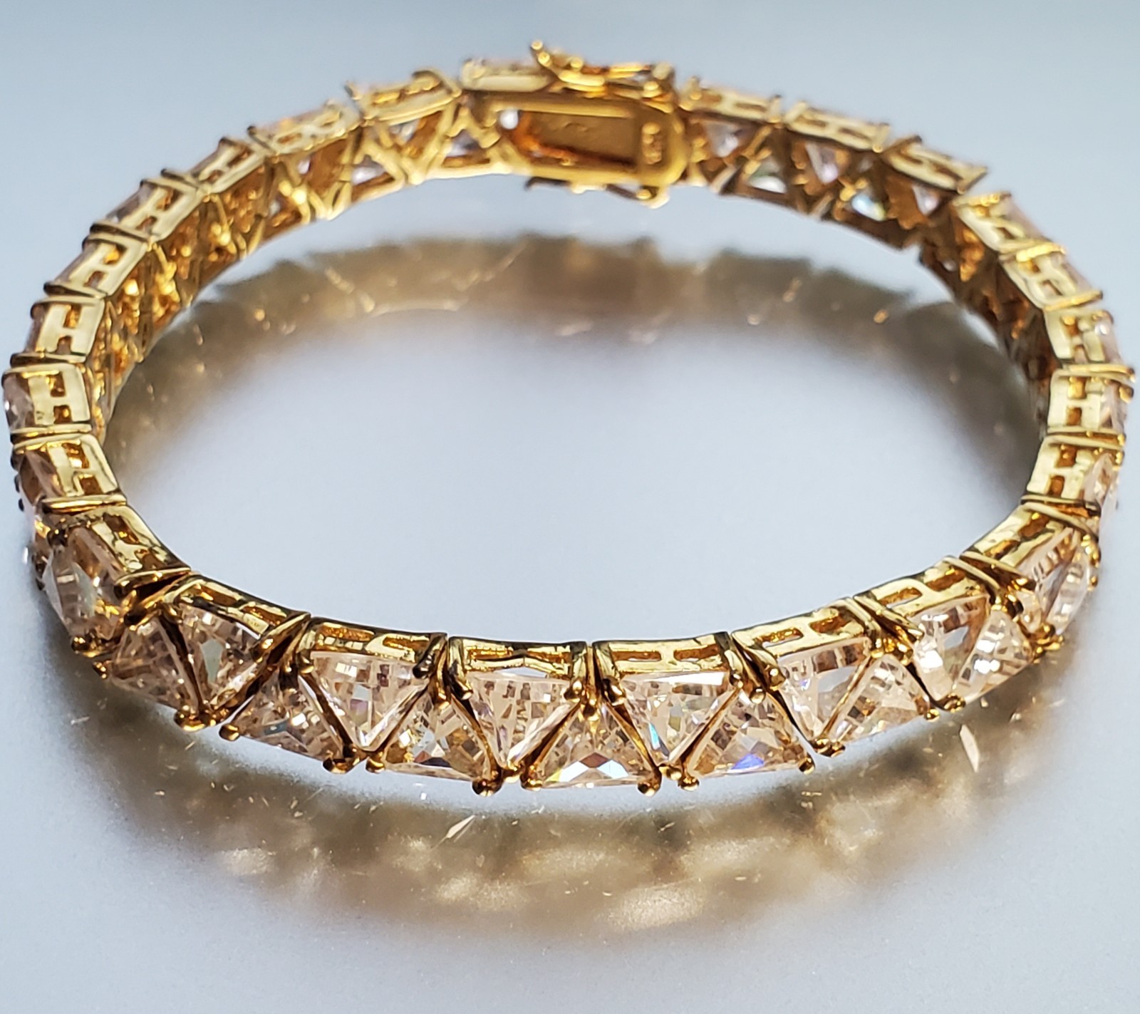 VTG 925 GL Trillion Cut Tennis Bracelet 7in Sterling Silver Vermeil 25gtw CZ