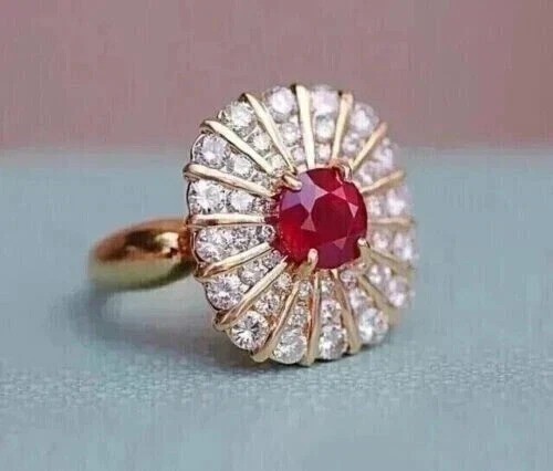 2Ct VVS1 Round Cut Lab Created Ruby Diamond Anniversary 14K Yellow Gold FN Ring
