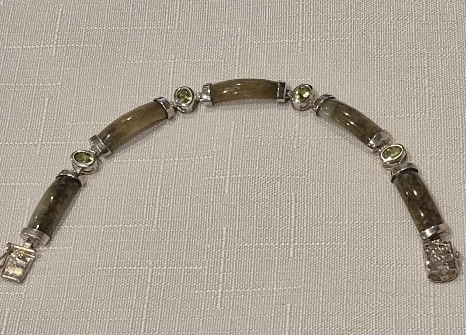 Vintage Sterling Silver 925 Jade & Green Gemstones Panel Bracelet 7.5″ DBJ EUC