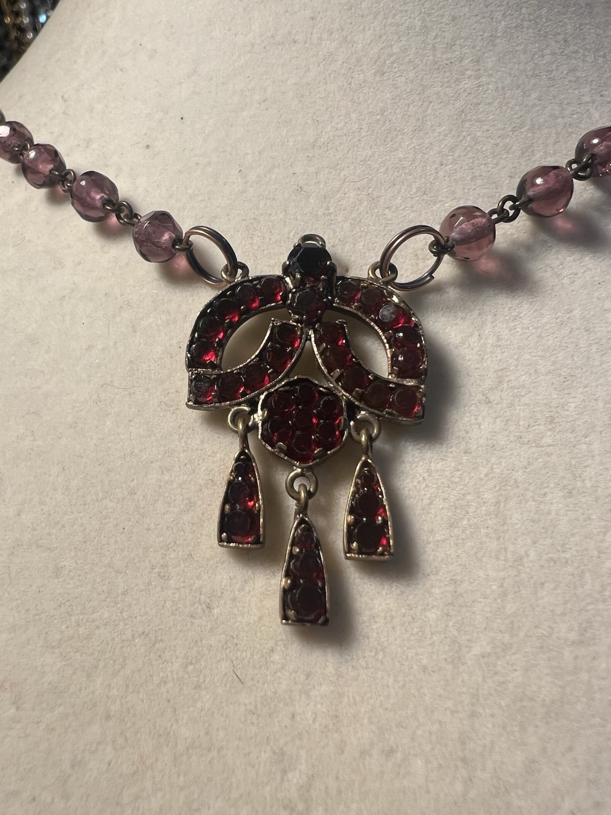 Antique Victorian Bohemian Czech Garnet Amethyst Necklace Signed *AS IS see pics