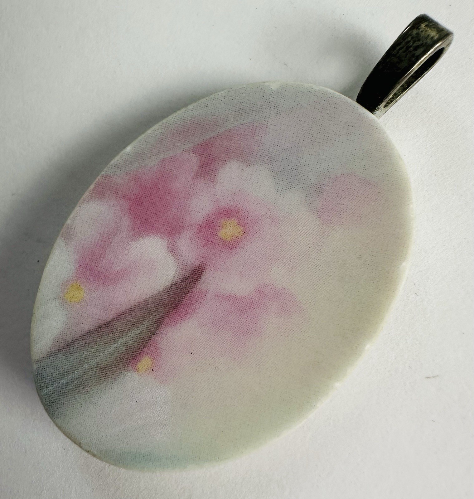 VTG Pink Artisan Dated Flowers Artist Beautiful Porcelain Pendant Signed