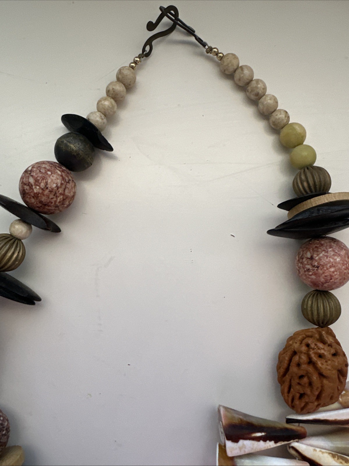Vtg Polished Horn Fish Pendant Chunky Statement Necklace.See pics.