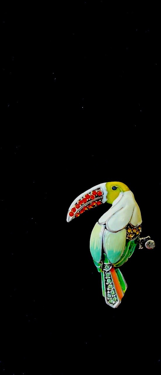 VTG Enamel Rhinestone Lucite Silver Metal Alloy Wire Rhinestone Bird Brooch 1950