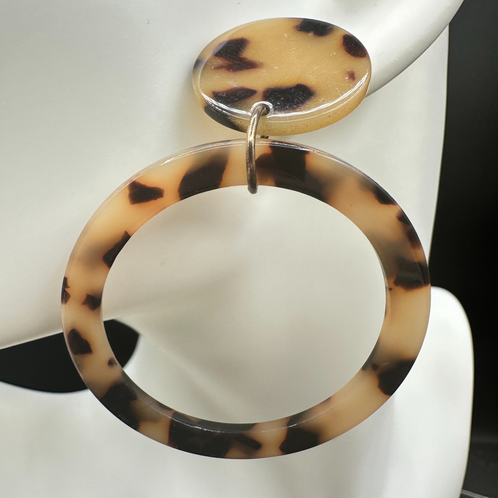Vintage Tortoiseshell Drop Dangle Earrings Plastic Resin Acrylic Statement Brown