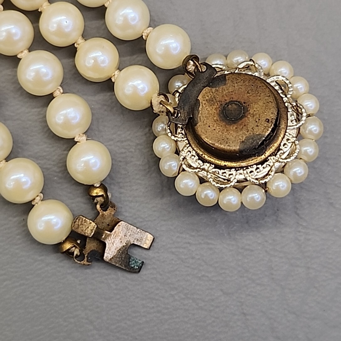 Vtg Bead Necklace Earrings Faux Pearls Layered Peach Art Glass Hong Kong 31″