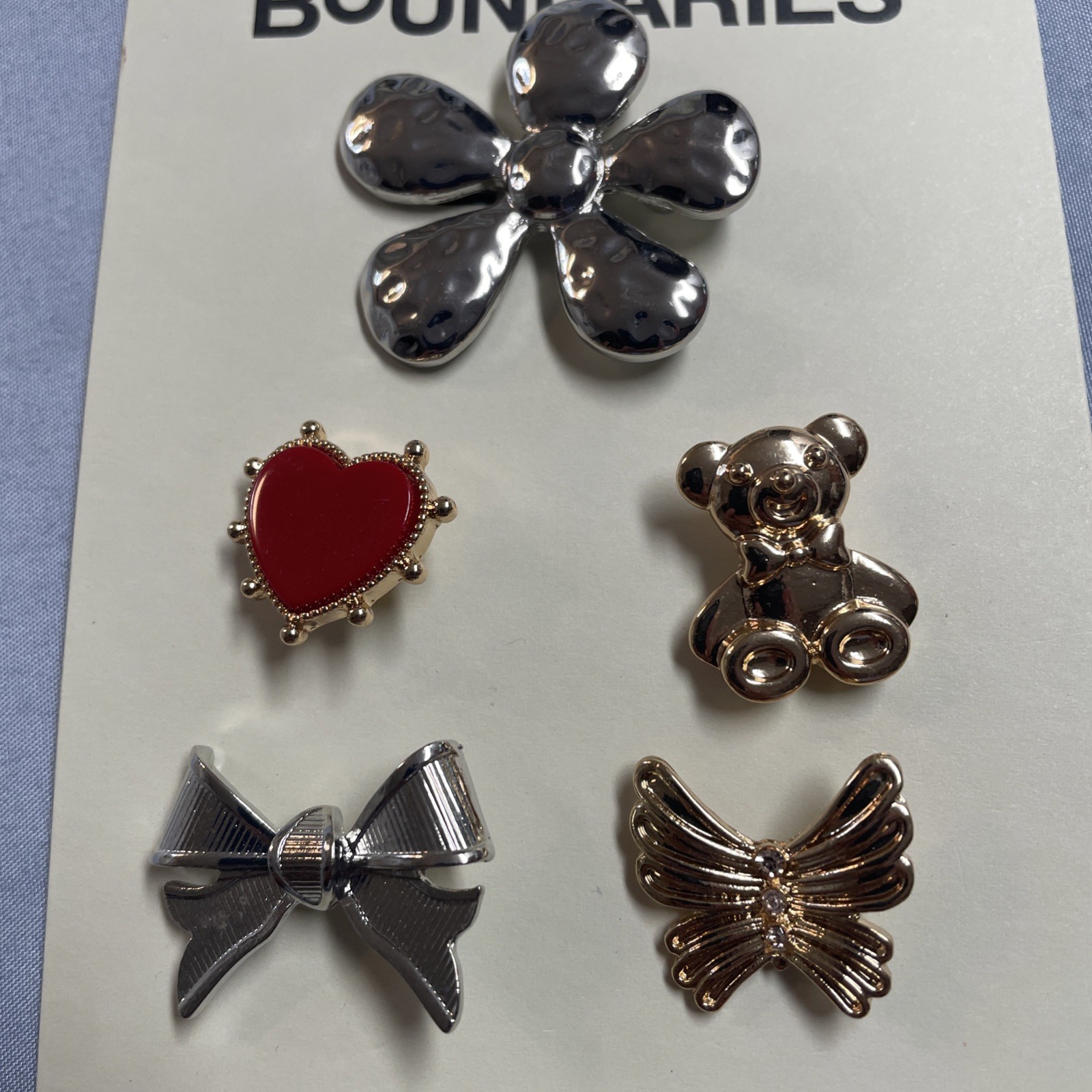 No Boundaries Multicolor Brooch Pin Set Flower Heart Bear Bow Butterfly Metal