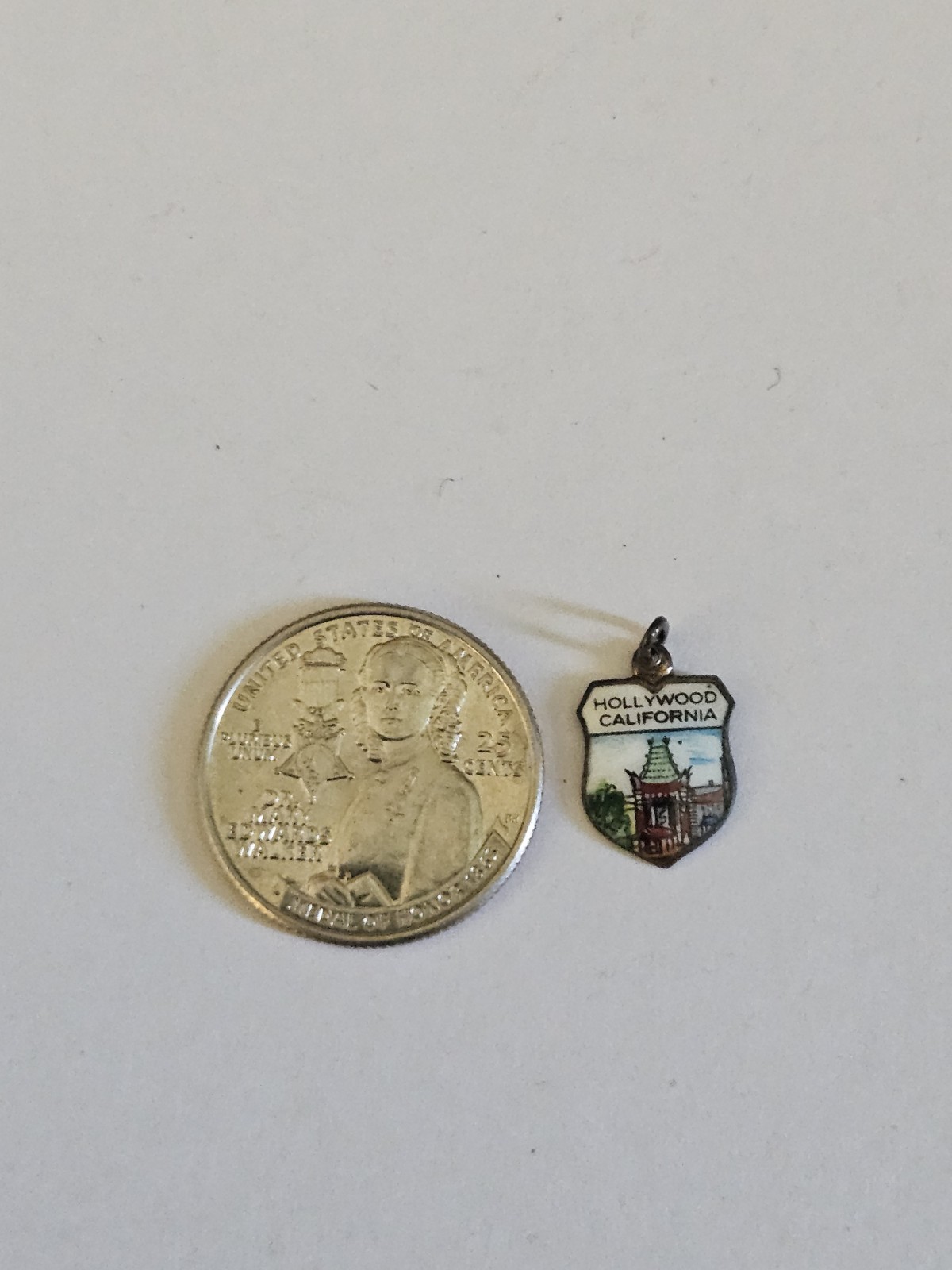 Vintage Silver Tone Hollywood California Shield Travel Charm Made In Germany