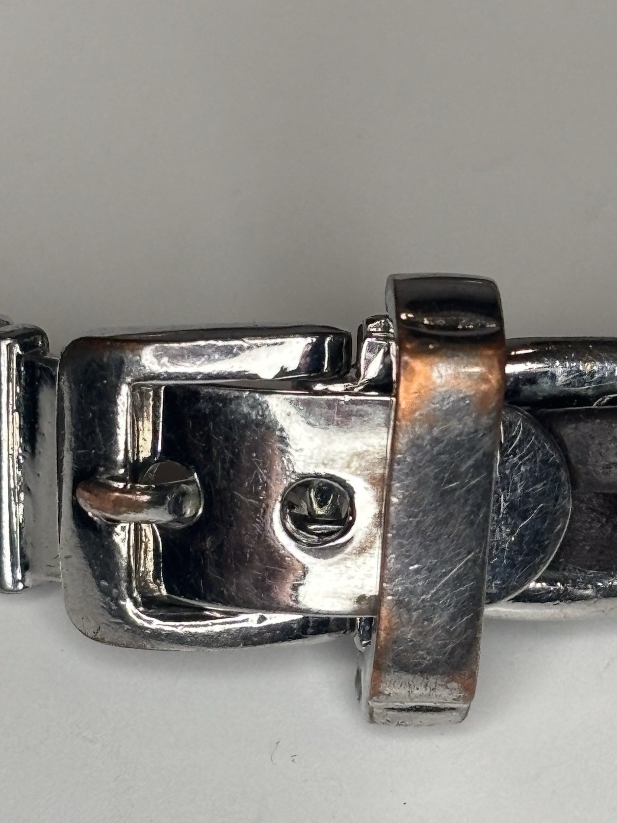 Vintage Ralph Lauren RL L Chain Link Belt Buckle Bracelet Silver Tone 6.75”