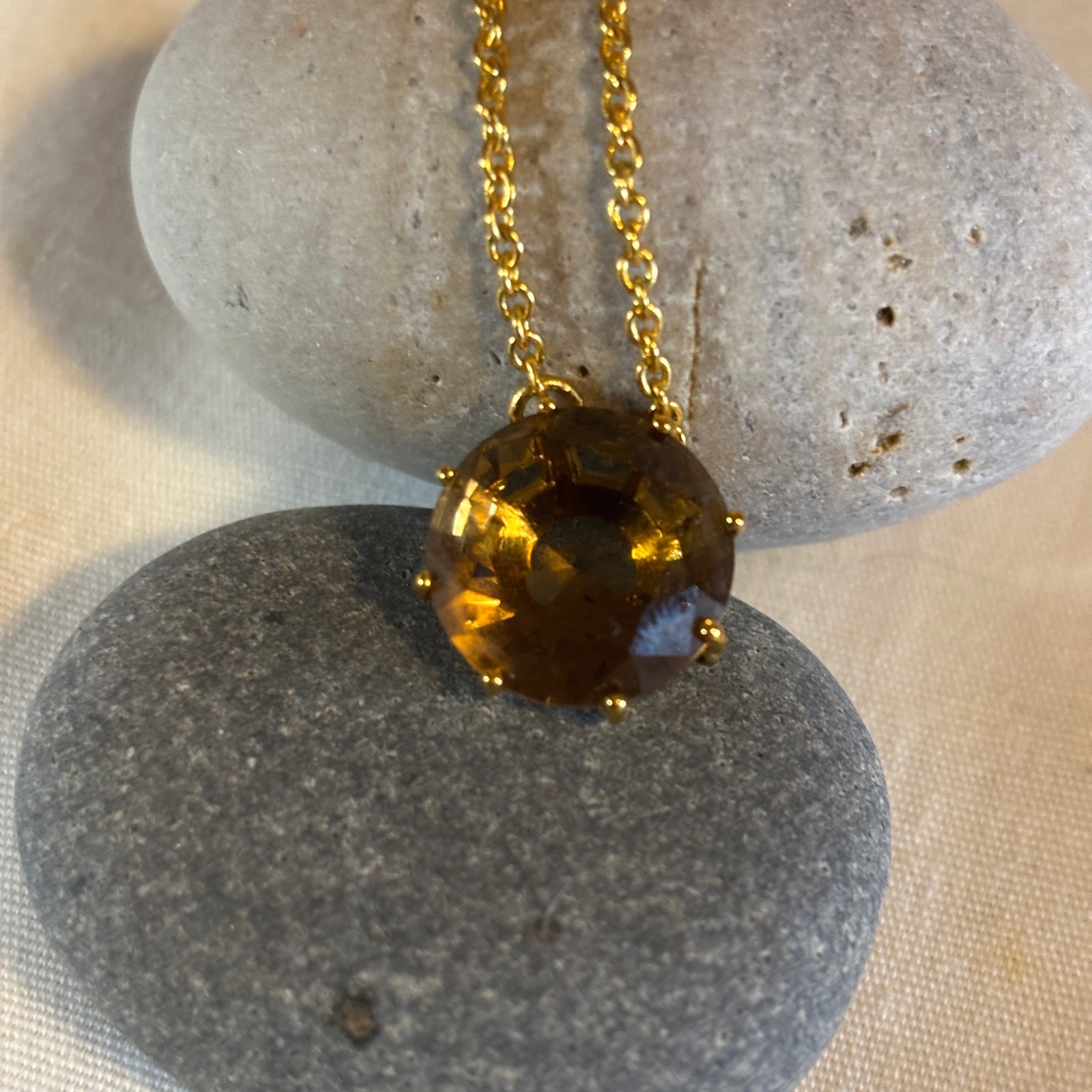 Les Nereides La Diamantine Golden Brown Round Stone Pendant Necklace