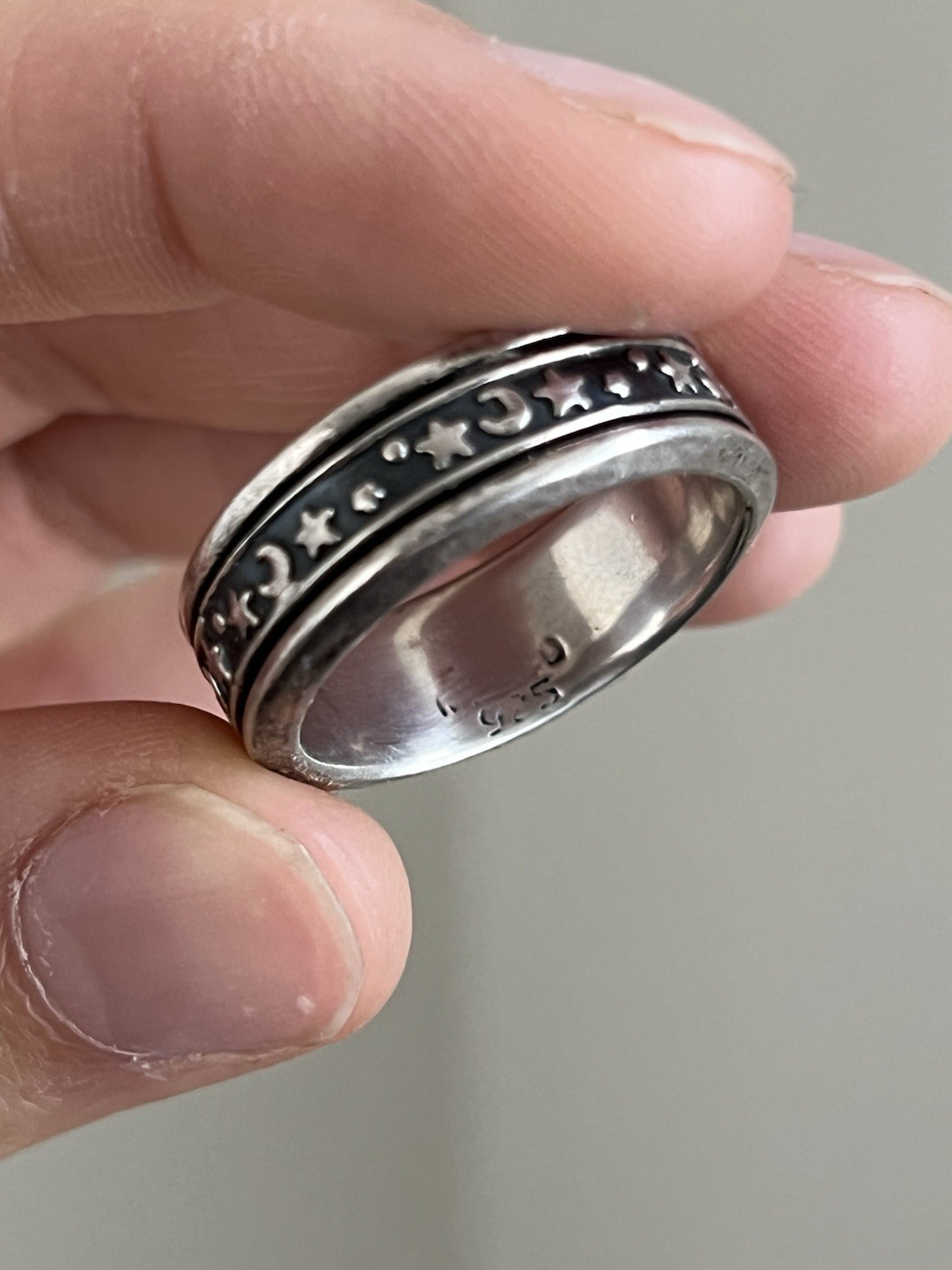 Vintage 925 Mexico Sterling Silver Celestial Moon Stars Spinner Ring Sz 10
