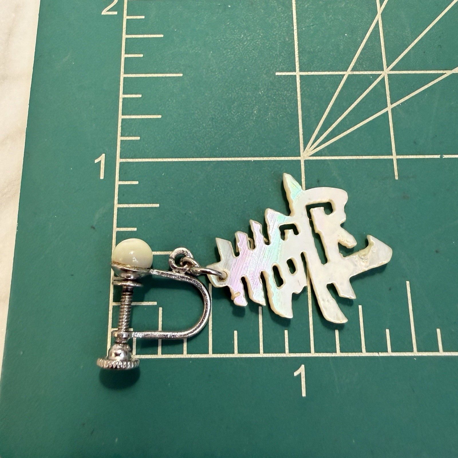 Art Deco Sterling Silver Mother of Pearl Chinese Screw Back Earrings Dangle