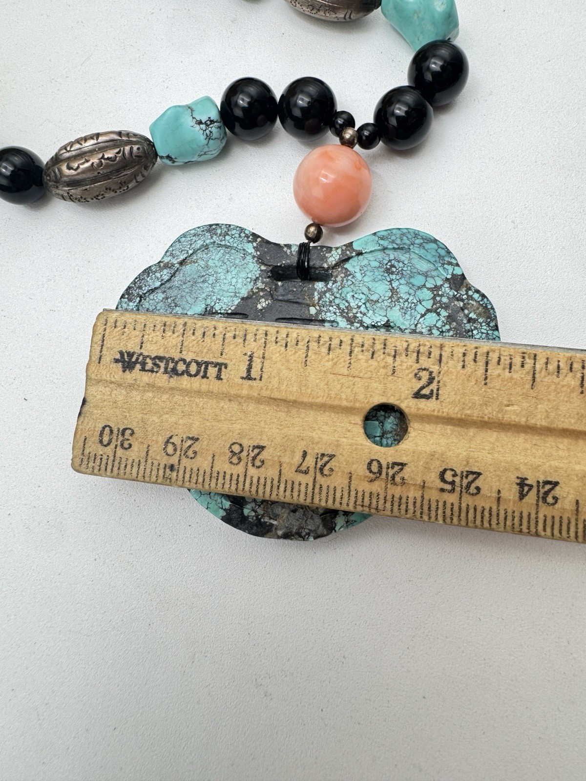 Large Chinese Longevity Pendant Necklace Coral Onyx Double Happiness 144g