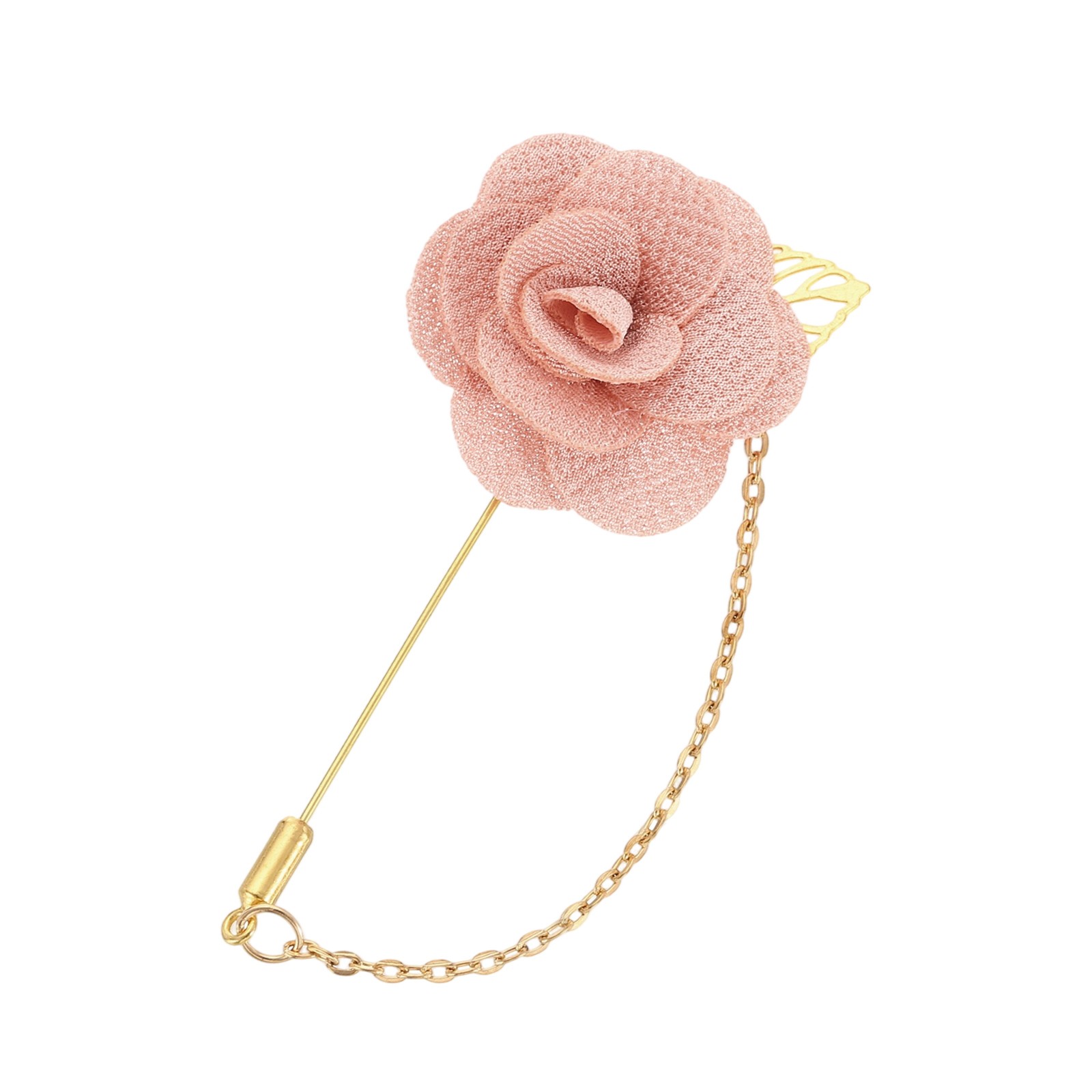 Rose Lapel Pin, Flower with Chain Brooch, Fabric Camellia Corsage, Nude