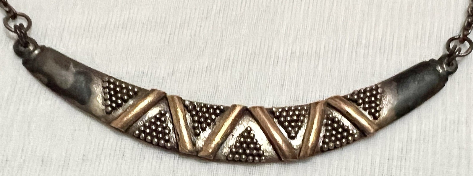ABSTRACT BRUTALIST Sterling Silver Gold Wash CRESCENT PENDANT NECKLACE Vintage
