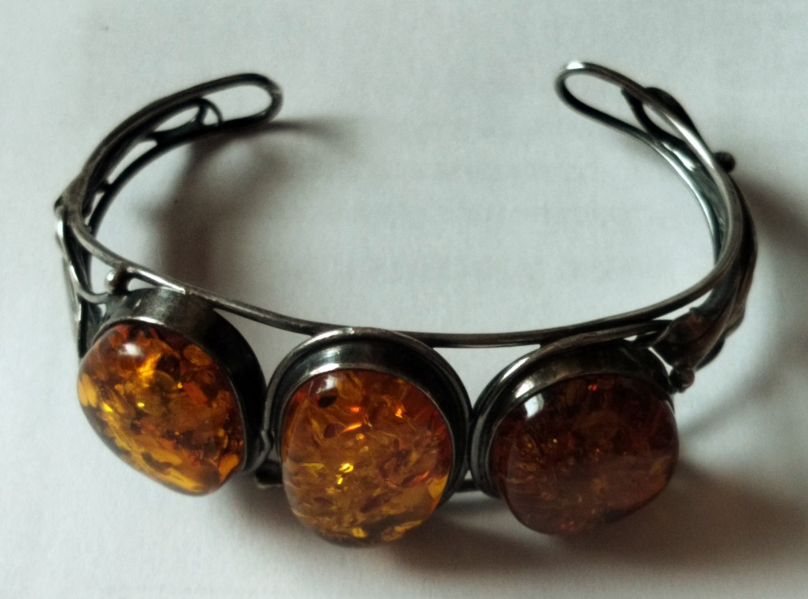 Sterling Silver Cuff Bracelet With Baltic Amber Stones.