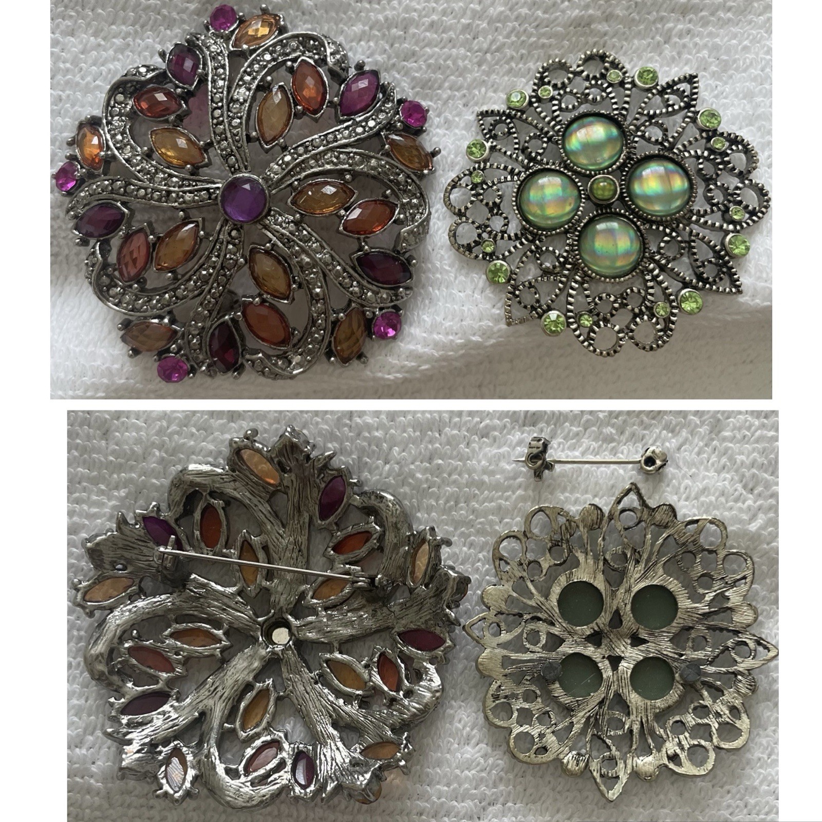 17pc Vintage Jewelry & Pin Lot Rhinestone Crystal Beads Gold-Silver Color Metal