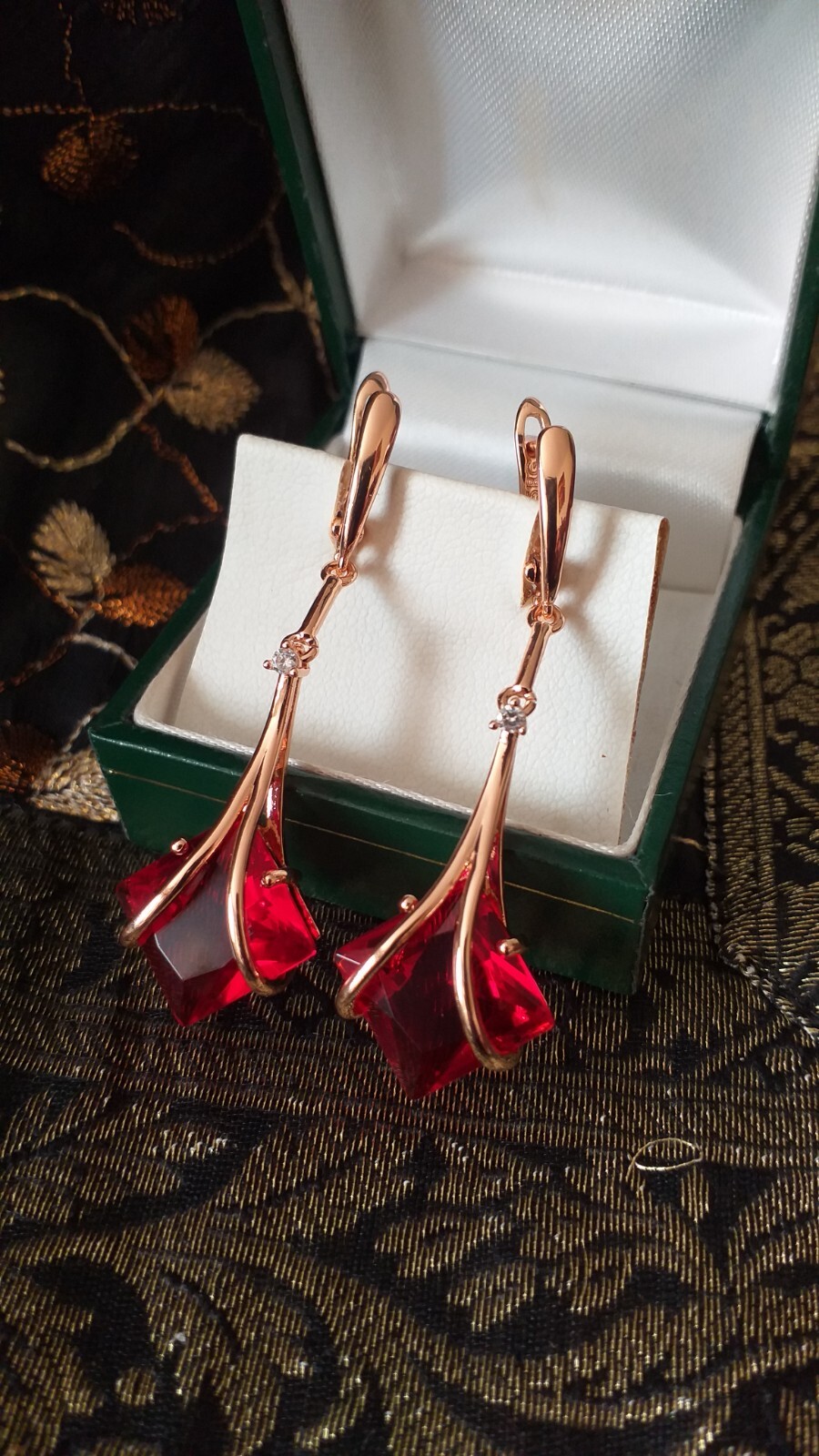 Vintage 1990s 14 Ct Rolled Gold Ruby / Zircons Earrings-Hallmarked 585 RG.