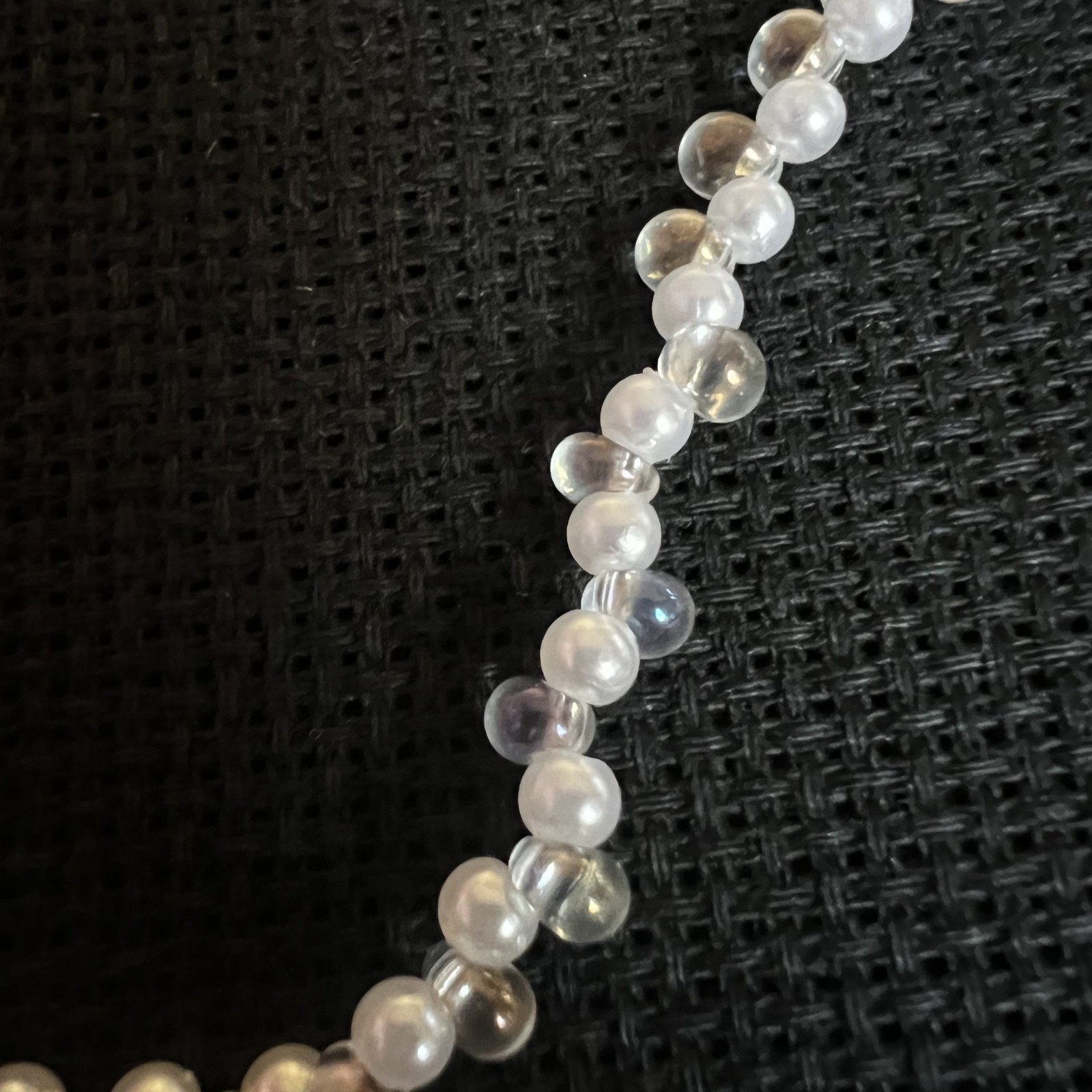 Handmade fauxpearl clear glass deaded necklace gold tone clasp choker strand