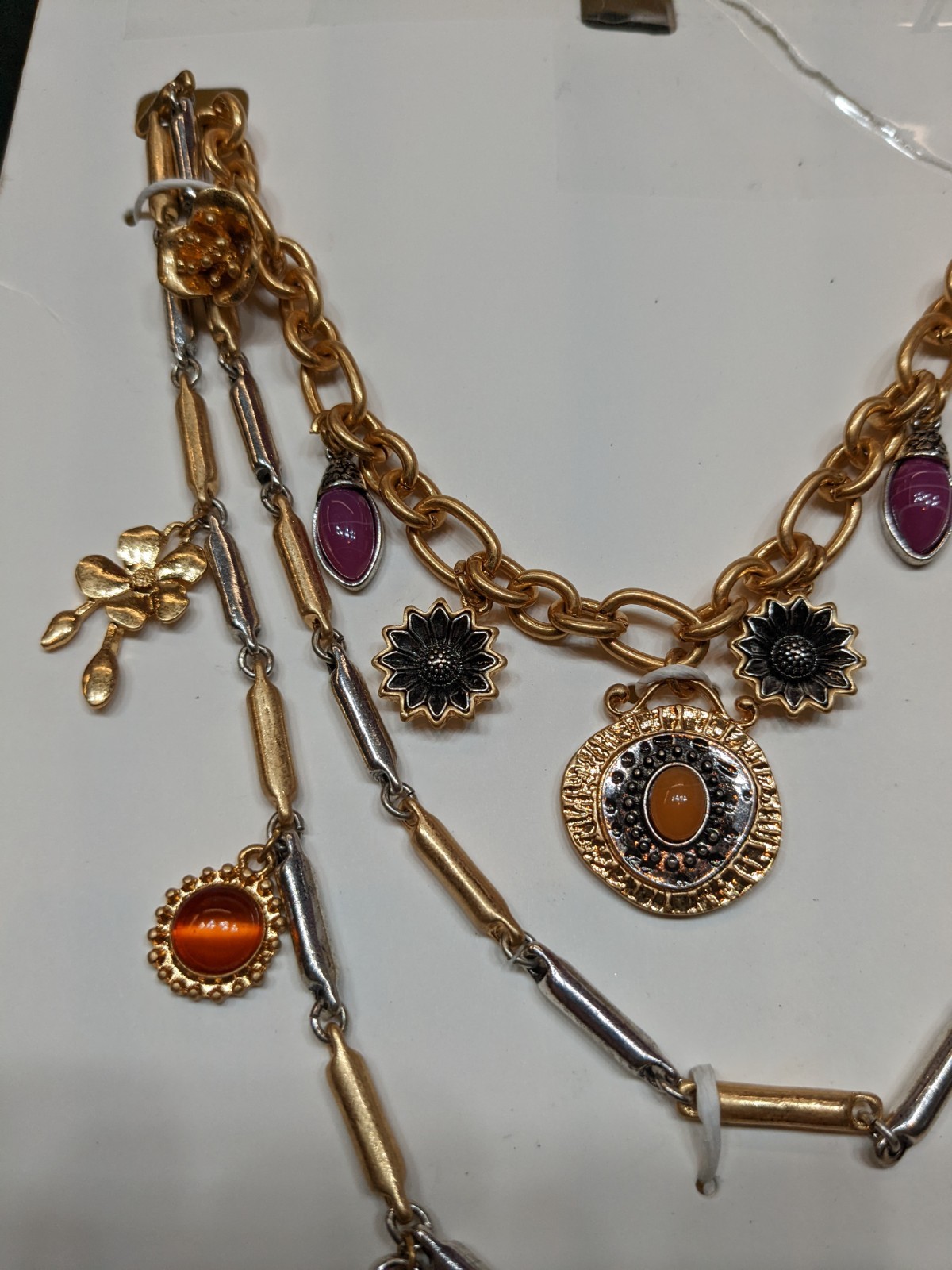 Zara Boho Statement Necklace Mixed Metal Charm Floral Southwest Bib Tribal NEW