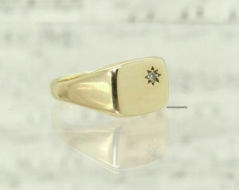 0.50Ct Round Cut Moissanite Men’s Pinky Wedding Ring 14K Yellow Gold Plated