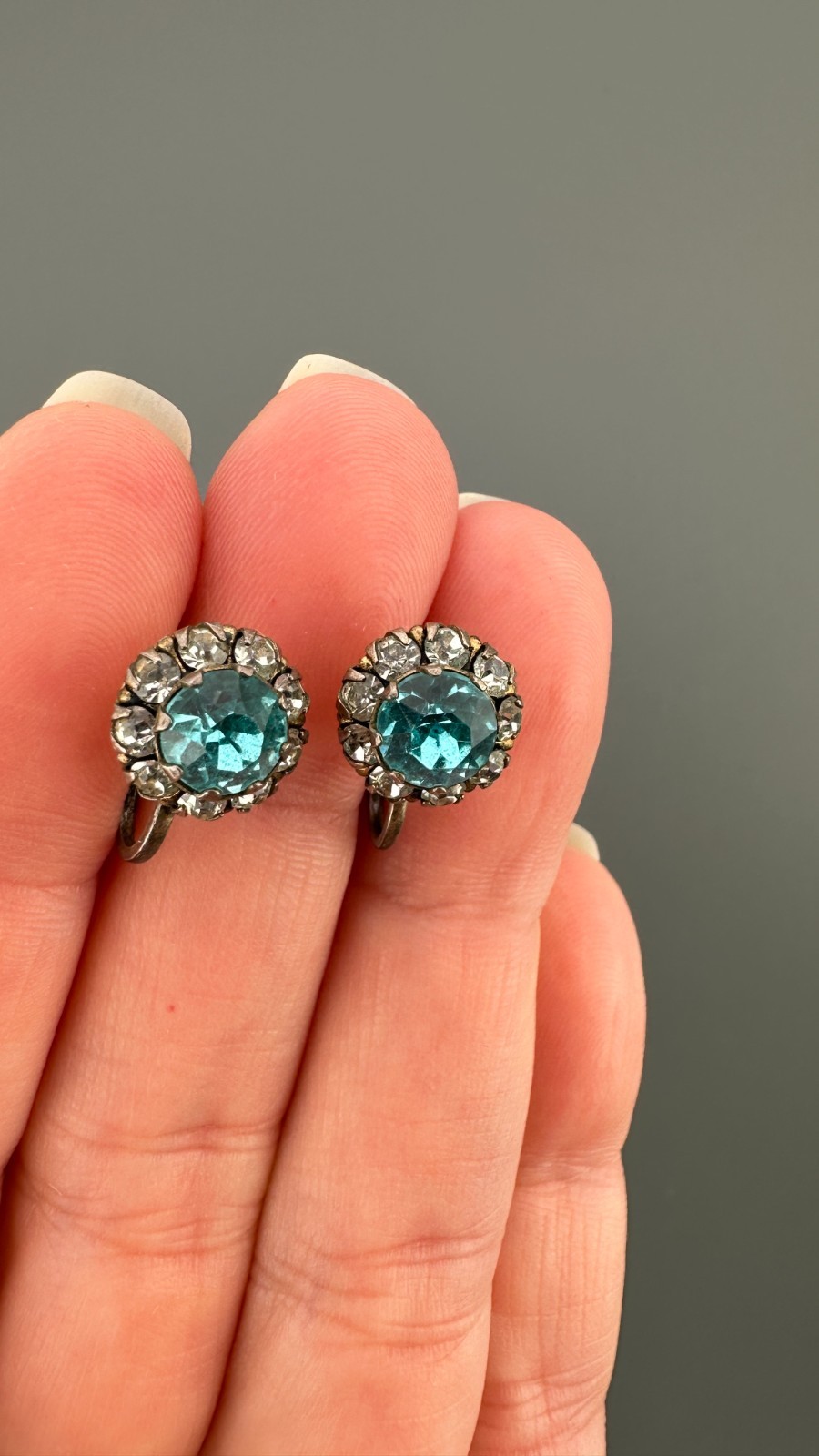 Vintage Earrings Lot Sterling Silver Gemstone Crystal Screw Back Blue Hematite