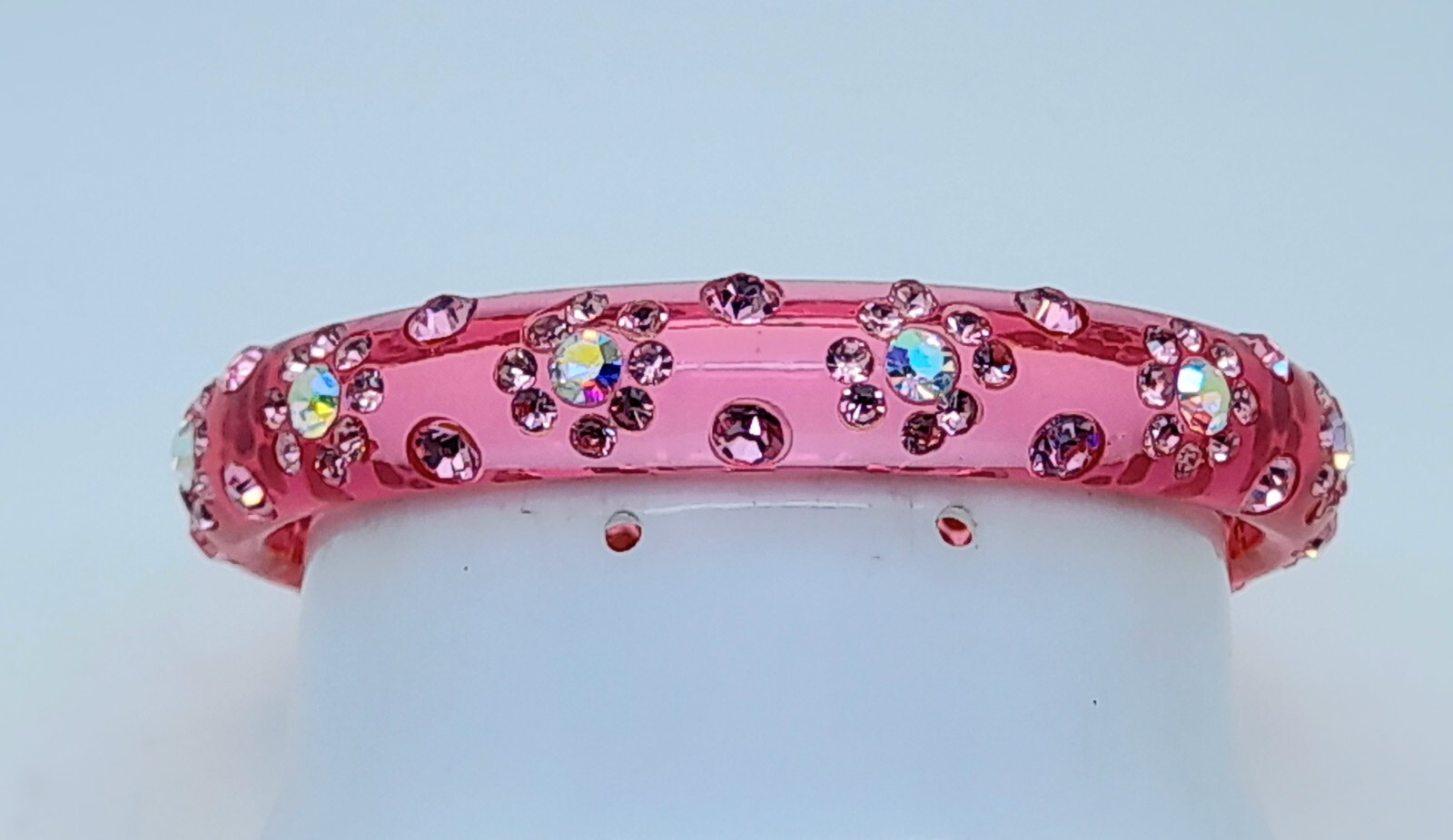 pink color round transporent Plastic flower rhineston fashion bangle bracelet