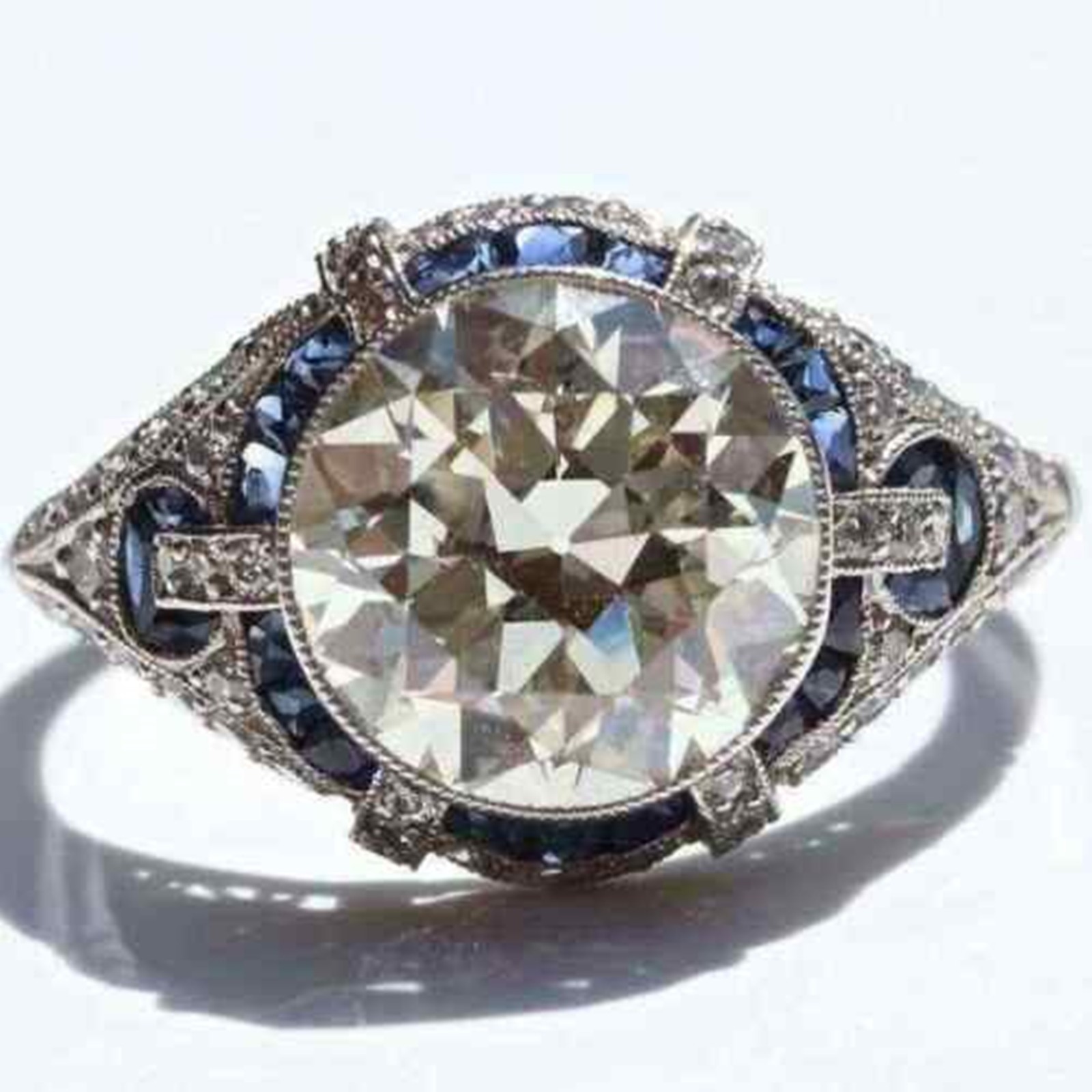 Vintage Art Deco Engagement Cocktail Ring 925 Silver Old European Cut CZ Stone